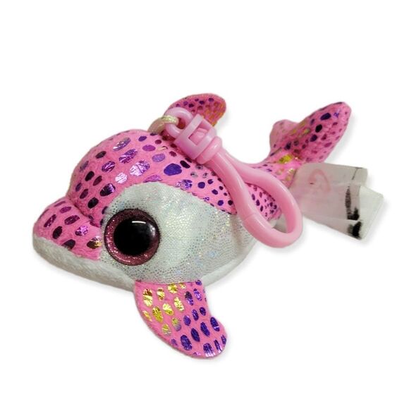 Ty Beanie Boos SPARKLES The Dolphin Key Clip Retired Plush Pink Rainbow Stuffed - Picture 1 of 4